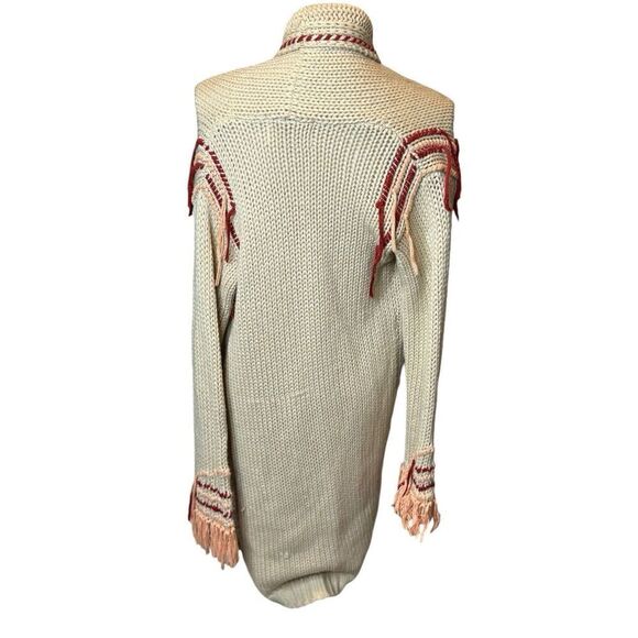 For Love And Lemons Knit Cardigan Open Boho Fringe Retro Long Embroidered M - Picture 4 of 9